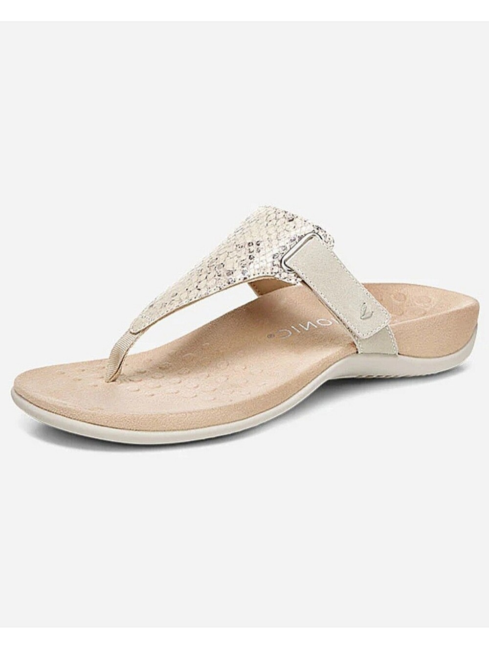 Vionic "Wanda Embossed Snake" Sandal Flip Flop Thong Cream | Women's Size 8.5